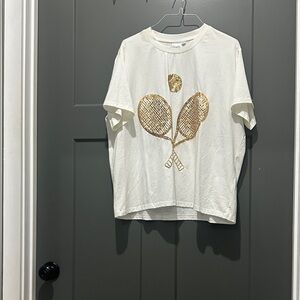 Queen of Sparkle White T-Shirt with Gold Tennis Graphic